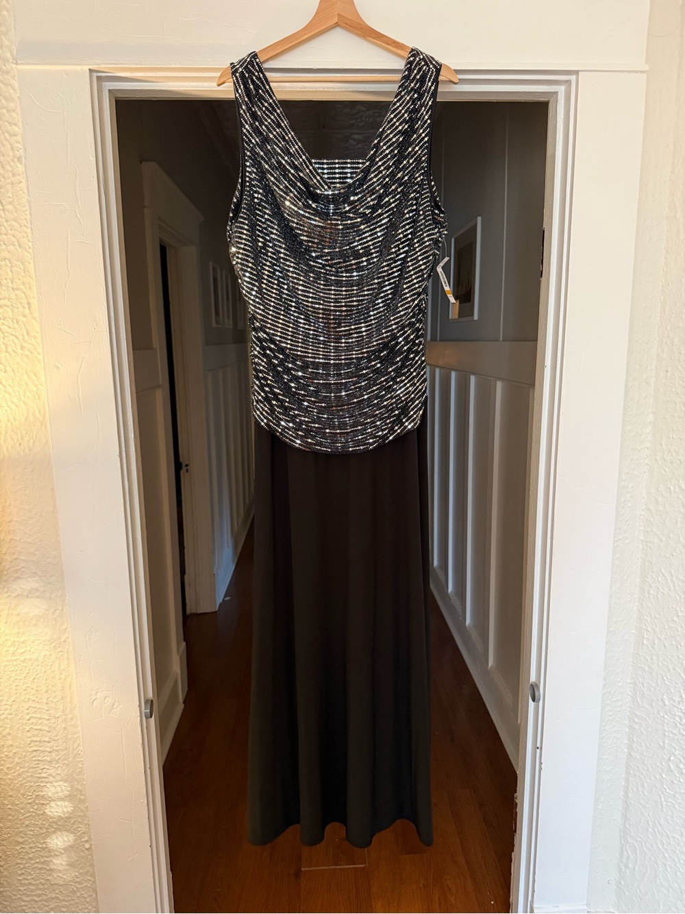 R&M Richards Black and White Cowl-Front Maxi Dress